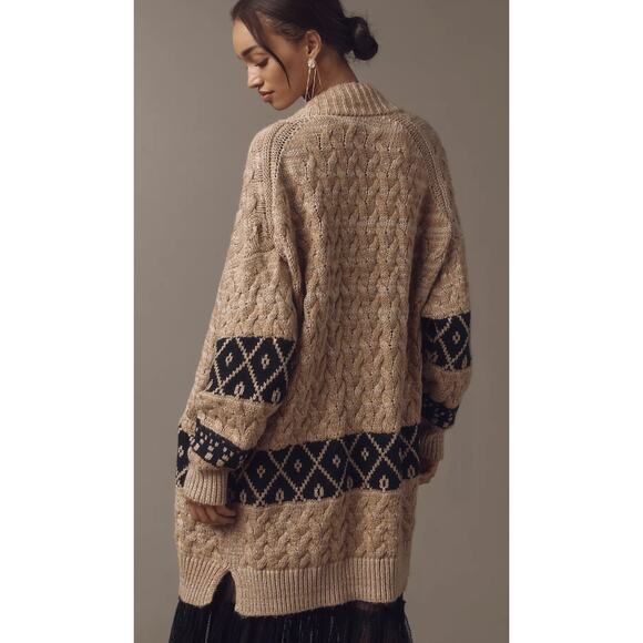 Anthropologie Pilcro Slouchy Open Front Oversized Cardigan Sweater Cable  L/XL - Picture 2 of 8